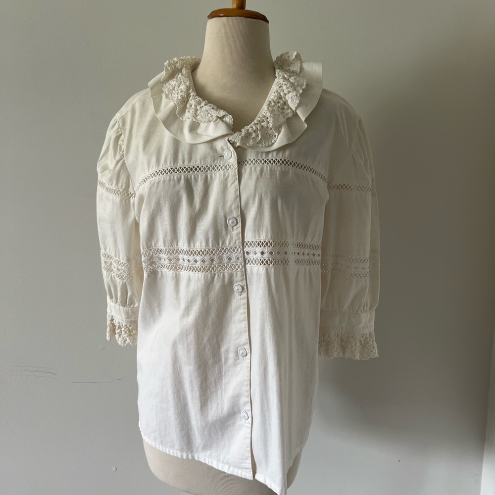Elegant White Lace Trim Blouse